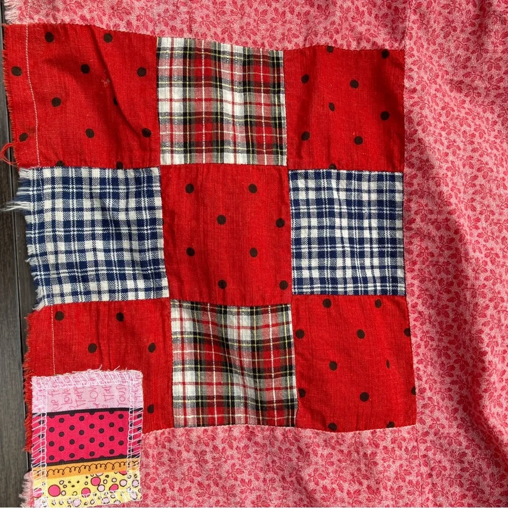 Vintage Quilt top handmade 9 Patch 92x155”